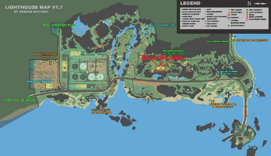 Chalet location marked on map