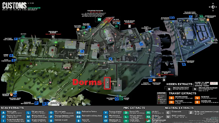 Two-story dorms location marked on map