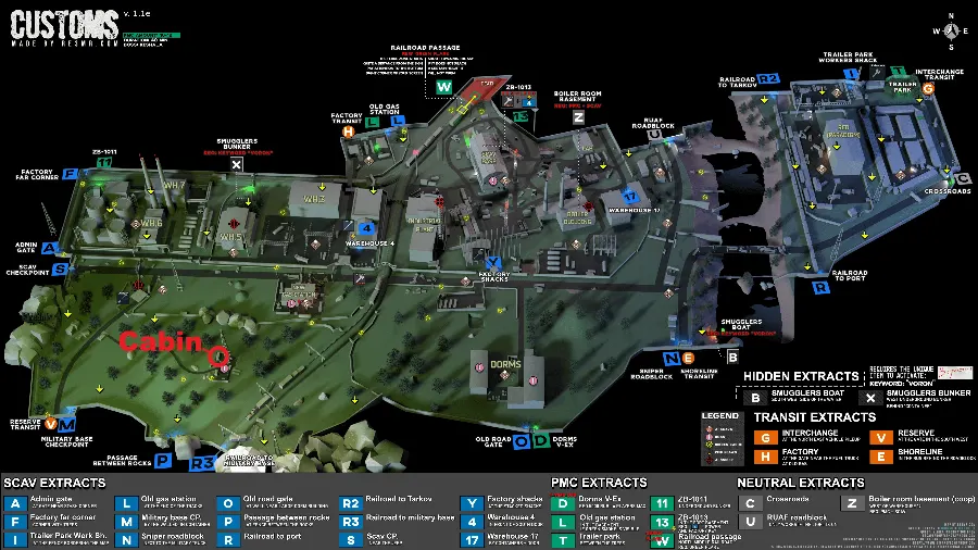 Cabin location marked on map
