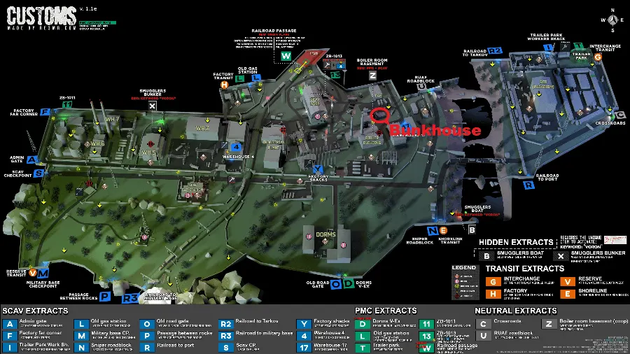 Bunkhouse location marked on map