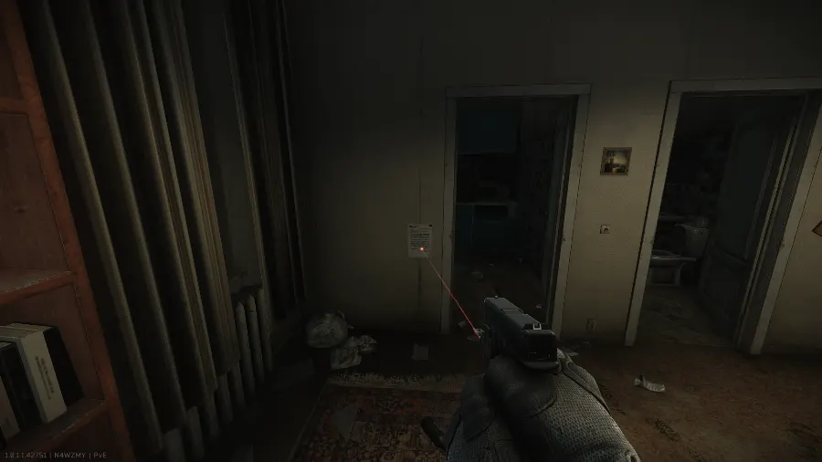 First spawn on the wall next to the kitchen door